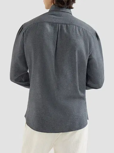 Brunello Cucinelli Men's Stretch Cotton Chevron Flannel Shirt with Spread Collar - Dark Grey | Thumbnail 3 Brunello Cucinelli Men's Stretch Cotton Chevron Flannel Shirt with Spread Collar - Dark Grey | Thumbnail 3