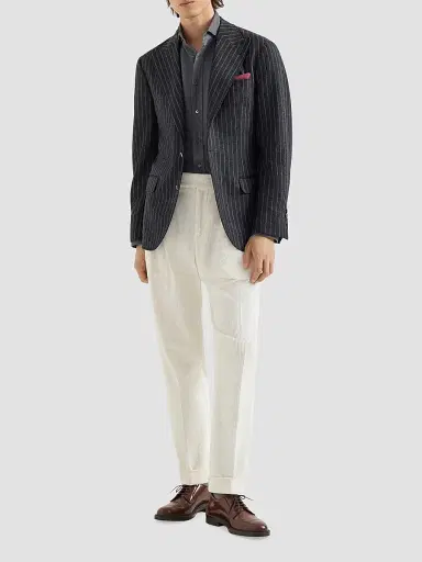 Brunello Cucinelli Men's Stretch Cotton Chevron Flannel Shirt with Spread Collar - Dark Grey | Thumbnail 6 Brunello Cucinelli Men's Stretch Cotton Chevron Flannel Shirt with Spread Collar - Dark Grey | Thumbnail 6
