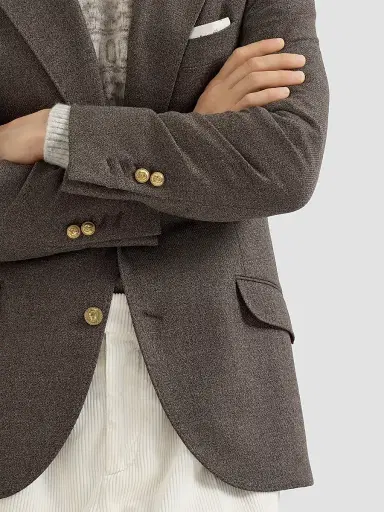 Brunello Cucinelli Men's Mouliné Virgin Wool Twill Deconstructed Cavallo Blazer - Brown | Thumbnail 4 Brunello Cucinelli Men's Mouliné Virgin Wool Twill Deconstructed Cavallo Blazer - Brown | Thumbnail 4