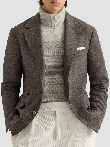 Brunello Cucinelli Men's Mouliné Virgin Wool Twill Deconstructed Cavallo Blazer - Brown | Thumbnail 5 Brunello Cucinelli Men's Mouliné Virgin Wool Twill Deconstructed Cavallo Blazer - Brown | Thumbnail 5