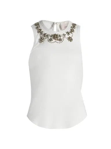 Cinq à Sept Women's Lizzie Crystal-Embellished Cotton-Blend Tank - White | Thumbnail 1 Cinq à Sept Women's Lizzie Crystal-Embellished Cotton-Blend Tank - White | Thumbnail 1