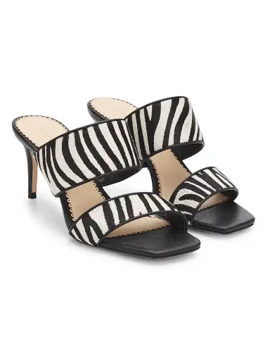 Cinq à Sept Women's Sutton 70MM Haircalf Slip-On Sandals - Black Ivory - Size 10 | Thumbnail 2 Cinq à Sept Women's Sutton 70MM Haircalf Slip-On Sandals - Black Ivory - Size 10 | Thumbnail 2