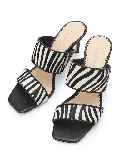 Cinq à Sept Women's Sutton 70MM Haircalf Slip-On Sandals - Black Ivory - Size 10 | Thumbnail 4 Cinq à Sept Women's Sutton 70MM Haircalf Slip-On Sandals - Black Ivory - Size 10 | Thumbnail 4