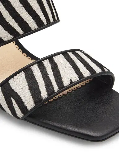 Cinq à Sept Women's Sutton 70MM Haircalf Slip-On Sandals - Black Ivory - Size 10 | Thumbnail 6 Cinq à Sept Women's Sutton 70MM Haircalf Slip-On Sandals - Black Ivory - Size 10 | Thumbnail 6