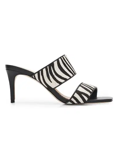 Cinq à Sept Women's Sutton 70MM Haircalf Slip-On Sandals - Black Ivory - Size 10 | Thumbnail 1 Cinq à Sept Women's Sutton 70MM Haircalf Slip-On Sandals - Black Ivory - Size 10 | Thumbnail 1