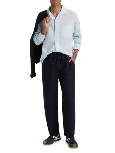 FRAME Men's Linen Drawstring Straight-Leg Pants - Rinse | Thumbnail 2 FRAME Men's Linen Drawstring Straight-Leg Pants - Rinse | Thumbnail 2