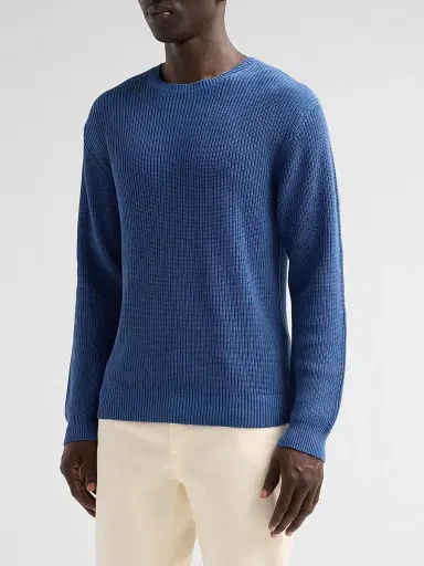 Saks Fifth Avenue Men's Garment Dyed Double Seed Rib-Knit Crewneck Sweater - Navy | Thumbnail 4 Saks Fifth Avenue Men's Garment Dyed Double Seed Rib-Knit Crewneck Sweater - Navy | Thumbnail 4