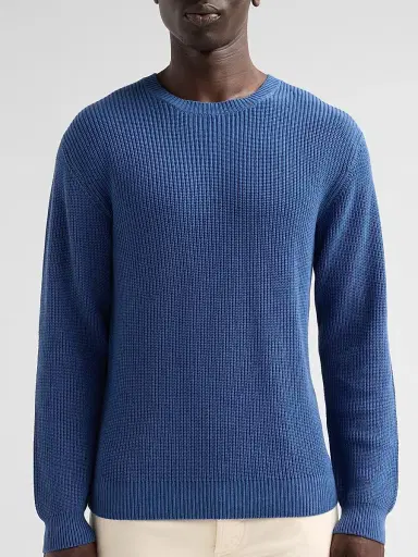 Saks Fifth Avenue Men's Garment Dyed Double Seed Rib-Knit Crewneck Sweater - Navy | Thumbnail 5 Saks Fifth Avenue Men's Garment Dyed Double Seed Rib-Knit Crewneck Sweater - Navy | Thumbnail 5