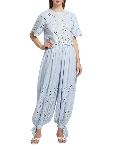 Hemant & Nandita Women's Eyelet Striped Cotton-Blend Harem Pants - Stripes | Thumbnail 2 Hemant & Nandita Women's Eyelet Striped Cotton-Blend Harem Pants - Stripes | Thumbnail 2