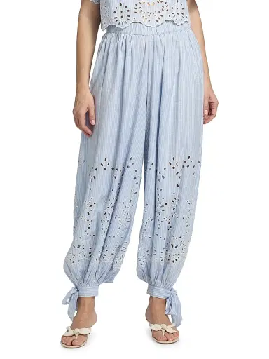 Hemant & Nandita Women's Eyelet Striped Cotton-Blend Harem Pants - Stripes | Thumbnail 3 Hemant & Nandita Women's Eyelet Striped Cotton-Blend Harem Pants - Stripes | Thumbnail 3