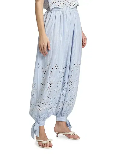 Hemant & Nandita Women's Eyelet Striped Cotton-Blend Harem Pants - Stripes | Thumbnail 4 Hemant & Nandita Women's Eyelet Striped Cotton-Blend Harem Pants - Stripes | Thumbnail 4