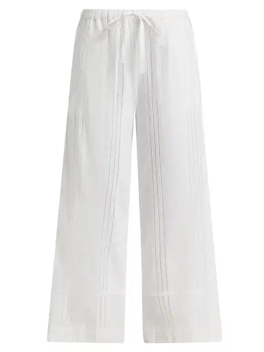 Lemlem Women's Desta Cotton Drawstring Pants - Abira White - Size Medium | Thumbnail 1 Lemlem Women's Desta Cotton Drawstring Pants - Abira White - Size Medium | Thumbnail 1