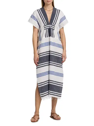 Lemlem Women's Gasira Striped Cotton Caftan Cover-Up - Marina Blue - Size Large | Thumbnail 2 Lemlem Women's Gasira Striped Cotton Caftan Cover-Up - Marina Blue - Size Large | Thumbnail 2