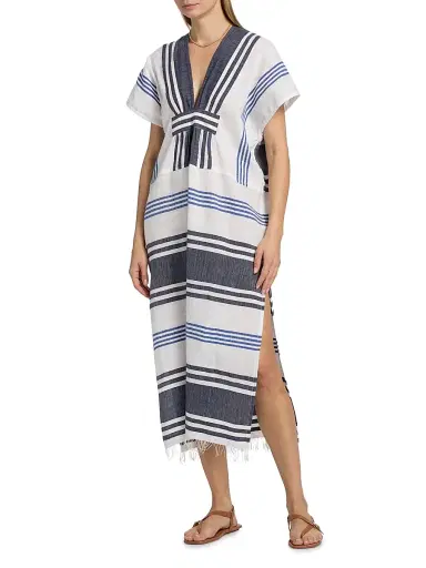 Lemlem Women's Gasira Striped Cotton Caftan Cover-Up - Marina Blue - Size Large | Thumbnail 3 Lemlem Women's Gasira Striped Cotton Caftan Cover-Up - Marina Blue - Size Large | Thumbnail 3