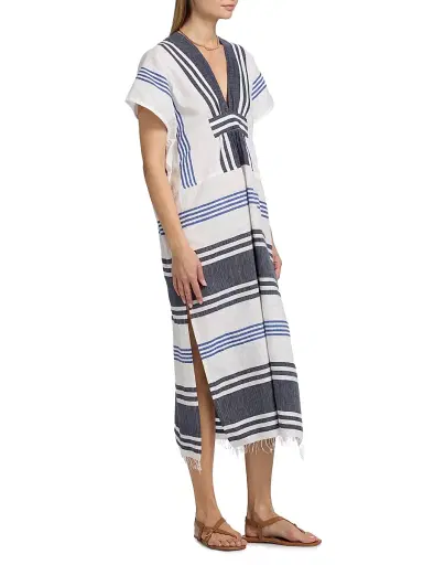 Lemlem Women's Gasira Striped Cotton Caftan Cover-Up - Marina Blue - Size Large | Thumbnail 4 Lemlem Women's Gasira Striped Cotton Caftan Cover-Up - Marina Blue - Size Large | Thumbnail 4