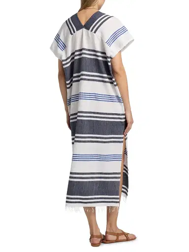Lemlem Women's Gasira Striped Cotton Caftan Cover-Up - Marina Blue - Size Large | Thumbnail 5 Lemlem Women's Gasira Striped Cotton Caftan Cover-Up - Marina Blue - Size Large | Thumbnail 5