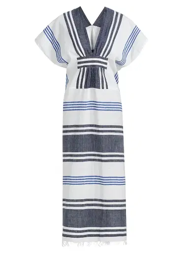 Lemlem Women's Gasira Striped Cotton Caftan Cover-Up - Marina Blue - Size Large | Thumbnail 1 Lemlem Women's Gasira Striped Cotton Caftan Cover-Up - Marina Blue - Size Large | Thumbnail 1