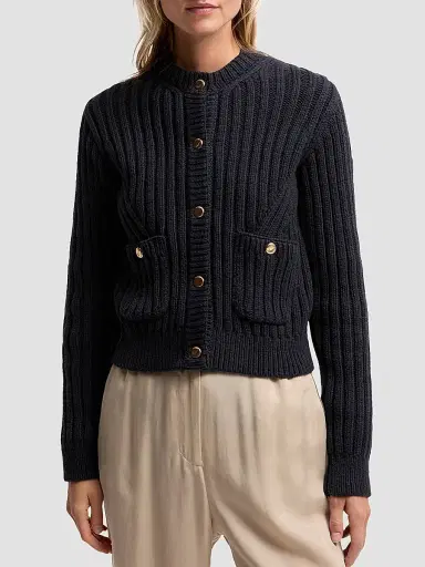 Moncler Women's Down-Filled Cardigan in Cotton - Dark Blue | Thumbnail 2 Moncler Women's Down-Filled Cardigan in Cotton - Dark Blue | Thumbnail 2