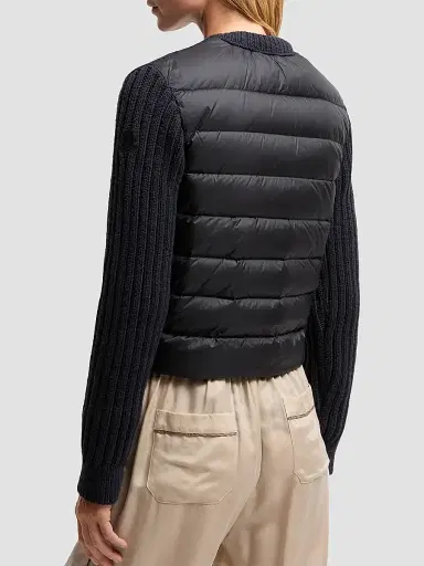 Moncler Women's Down-Filled Cardigan in Cotton - Dark Blue | Thumbnail 3 Moncler Women's Down-Filled Cardigan in Cotton - Dark Blue | Thumbnail 3