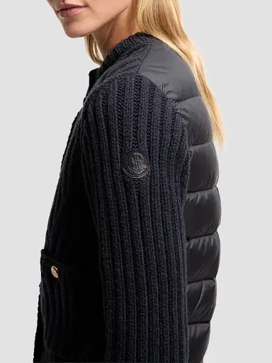 Moncler Women's Down-Filled Cardigan in Cotton - Dark Blue | Thumbnail 4 Moncler Women's Down-Filled Cardigan in Cotton - Dark Blue | Thumbnail 4