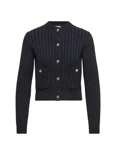 Moncler Women's Down-Filled Cardigan in Cotton - Dark Blue | Thumbnail 1 Moncler Women's Down-Filled Cardigan in Cotton - Dark Blue | Thumbnail 1