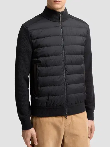 Moncler Men's Down-Filled Cardigan in Wool and Cashmere Blend - Navy Blue | Thumbnail 2 Moncler Men's Down-Filled Cardigan in Wool and Cashmere Blend - Navy Blue | Thumbnail 2