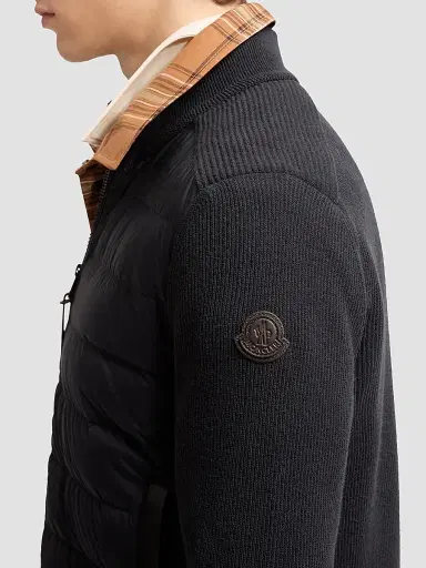Moncler Men's Down-Filled Cardigan in Wool and Cashmere Blend - Navy Blue | Thumbnail 4 Moncler Men's Down-Filled Cardigan in Wool and Cashmere Blend - Navy Blue | Thumbnail 4