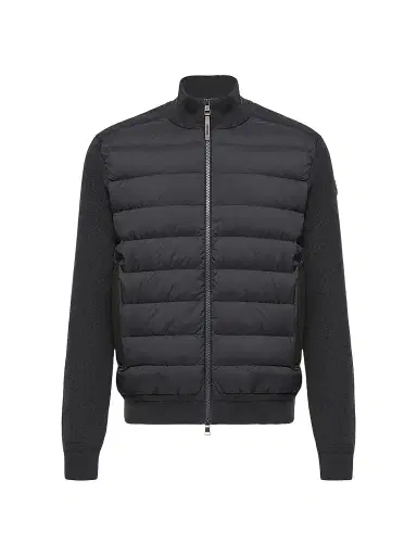 Moncler Men's Down-Filled Cardigan in Wool and Cashmere Blend - Navy Blue | Thumbnail 1 Moncler Men's Down-Filled Cardigan in Wool and Cashmere Blend - Navy Blue | Thumbnail 1