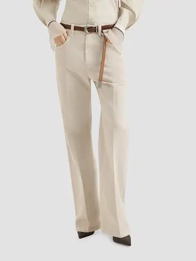 Brunello Cucinelli Women's Dyed Denim Contemporary Loose Trousers - Sand | Thumbnail 2 Brunello Cucinelli Women's Dyed Denim Contemporary Loose Trousers - Sand | Thumbnail 2