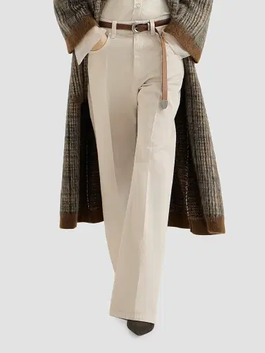 Brunello Cucinelli Women's Dyed Denim Contemporary Loose Trousers - Sand | Thumbnail 4 Brunello Cucinelli Women's Dyed Denim Contemporary Loose Trousers - Sand | Thumbnail 4