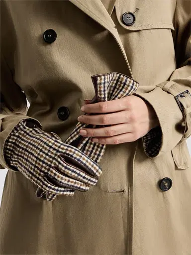 Brunello Cucinelli Women's Checked Virgin Wool Flannel and Leather Gloves - Brown | Thumbnail 2 Brunello Cucinelli Women's Checked Virgin Wool Flannel and Leather Gloves - Brown | Thumbnail 2