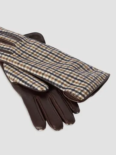 Brunello Cucinelli Women's Checked Virgin Wool Flannel and Leather Gloves - Brown | Thumbnail 3 Brunello Cucinelli Women's Checked Virgin Wool Flannel and Leather Gloves - Brown | Thumbnail 3