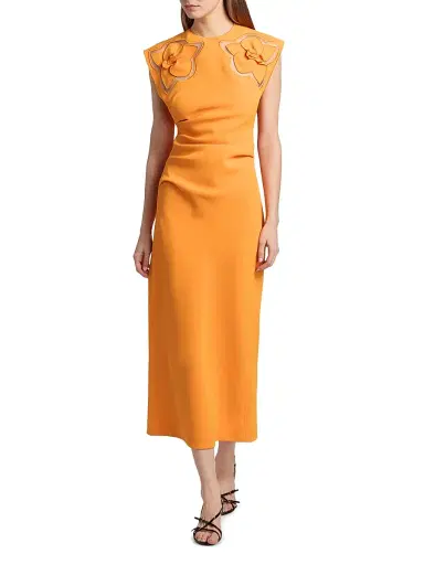 Acler Women's Koda Floral Cut-Out Crepe Sheath Midi-Dress - Neon Mango | Thumbnail 3 Acler Women's Koda Floral Cut-Out Crepe Sheath Midi-Dress - Neon Mango | Thumbnail 3