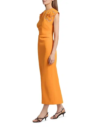 Acler Women's Koda Floral Cut-Out Crepe Sheath Midi-Dress - Neon Mango | Thumbnail 4 Acler Women's Koda Floral Cut-Out Crepe Sheath Midi-Dress - Neon Mango | Thumbnail 4