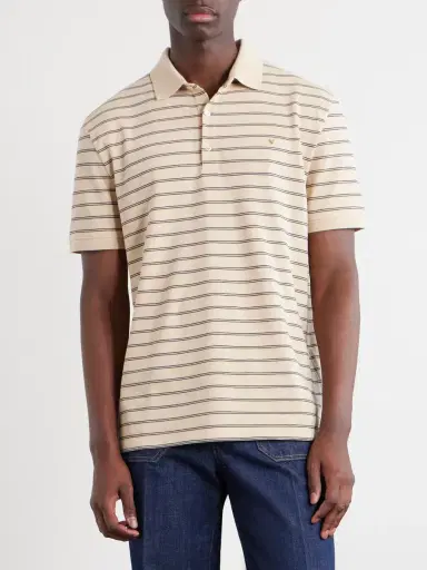Valentino Garavani VLogo Striped Cotton-Piqué Polo Shirt - Men | Thumbnail 3 Valentino Garavani VLogo Striped Cotton-Piqué Polo Shirt - Men | Thumbnail 3