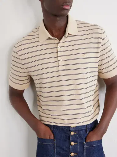 Valentino Garavani VLogo Striped Cotton-Piqué Polo Shirt - Men | Thumbnail 5 Valentino Garavani VLogo Striped Cotton-Piqué Polo Shirt - Men | Thumbnail 5