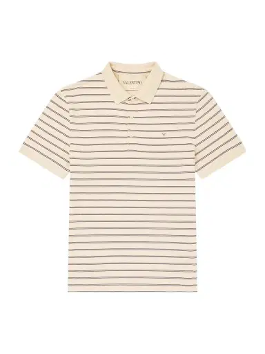 Valentino Garavani VLogo Striped Cotton-Piqué Polo Shirt - Men | Thumbnail 1 Valentino Garavani VLogo Striped Cotton-Piqué Polo Shirt - Men | Thumbnail 1