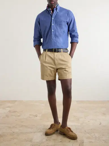 Drake's Button-Down Collar Cotton and Linen-Blend Polo Shirt - Men | Thumbnail 2 Drake's Button-Down Collar Cotton and Linen-Blend Polo Shirt - Men | Thumbnail 2