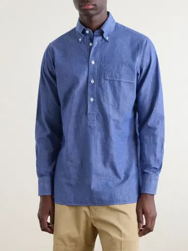 Drake's Button-Down Collar Cotton and Linen-Blend Polo Shirt - Men | Thumbnail 3 Drake's Button-Down Collar Cotton and Linen-Blend Polo Shirt - Men | Thumbnail 3