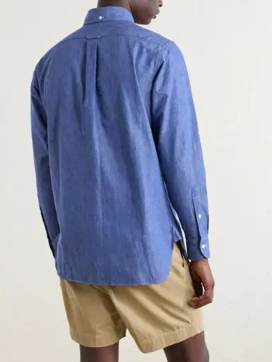 Drake's Button-Down Collar Cotton and Linen-Blend Polo Shirt - Men | Thumbnail 4 Drake's Button-Down Collar Cotton and Linen-Blend Polo Shirt - Men | Thumbnail 4