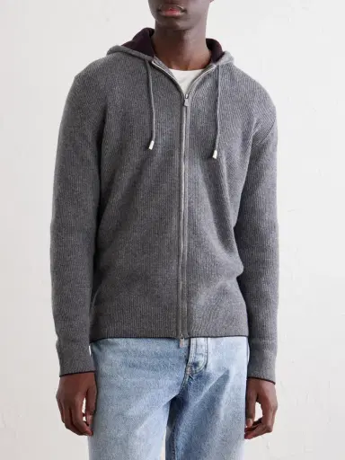 ELEVENTY Ribbed Cashmere Zip-Up Hoodie - Men | Thumbnail 3 ELEVENTY Ribbed Cashmere Zip-Up Hoodie - Men | Thumbnail 3