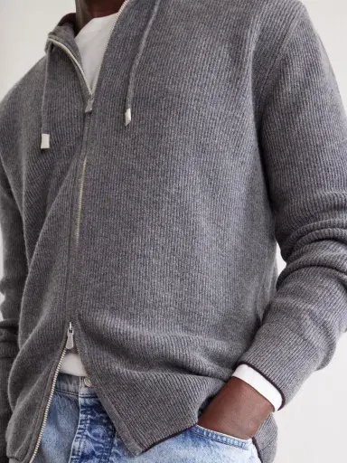 ELEVENTY Ribbed Cashmere Zip-Up Hoodie - Men | Thumbnail 5 ELEVENTY Ribbed Cashmere Zip-Up Hoodie - Men | Thumbnail 5