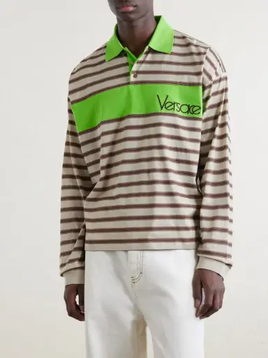 Versace Polo Striped Cotton Jersey Polo Shirt - Men | Thumbnail 3 Versace Polo Striped Cotton Jersey Polo Shirt - Men | Thumbnail 3