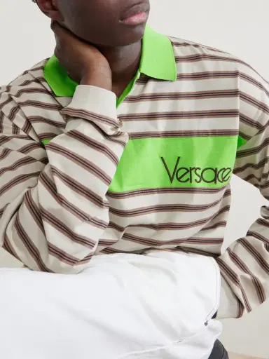 Versace Polo Striped Cotton Jersey Polo Shirt - Men | Thumbnail 5 Versace Polo Striped Cotton Jersey Polo Shirt - Men | Thumbnail 5