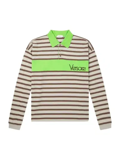 Versace Polo Striped Cotton Jersey Polo Shirt - Men | Thumbnail 1 Versace Polo Striped Cotton Jersey Polo Shirt - Men | Thumbnail 1