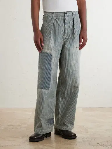 KAPITAL Liberty Hicoree Fatigue Wide-Leg Striped Distressed Patchwork Cotton-Twill Trousers - Men | Thumbnail 3 KAPITAL Liberty Hicoree Fatigue Wide-Leg Striped Distressed Patchwork Cotton-Twill Trousers - Men | Thumbnail 3