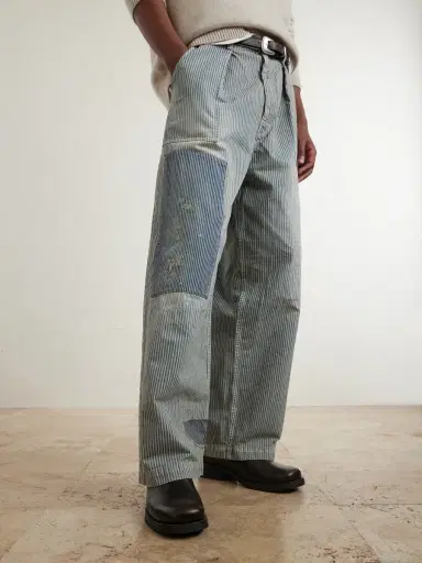 KAPITAL Liberty Hicoree Fatigue Wide-Leg Striped Distressed Patchwork Cotton-Twill Trousers - Men | Thumbnail 5 KAPITAL Liberty Hicoree Fatigue Wide-Leg Striped Distressed Patchwork Cotton-Twill Trousers - Men | Thumbnail 5