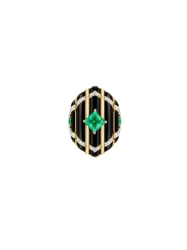 Wish Fine Jewelry 10.83ct Diamond Emerald Onyx 18K Gold Cocktail Ring | Thumbnail 1 Wish Fine Jewelry 10.83ct Diamond Emerald Onyx 18K Gold Cocktail Ring | Thumbnail 1