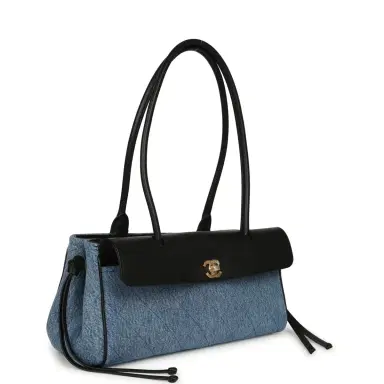 Chanel Chanel Small "Urban Essential" East West Shopping Tote Black Calfskin and Blue Denim Gold Hardware | Thumbnail 2 Chanel Chanel Small "Urban Essential" East West Shopping Tote Black Calfskin and Blue Denim Gold Hardware | Thumbnail 2