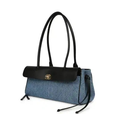 Chanel Chanel Small "Urban Essential" East West Shopping Tote Black Calfskin and Blue Denim Gold Hardware | Thumbnail 5 Chanel Chanel Small "Urban Essential" East West Shopping Tote Black Calfskin and Blue Denim Gold Hardware | Thumbnail 5